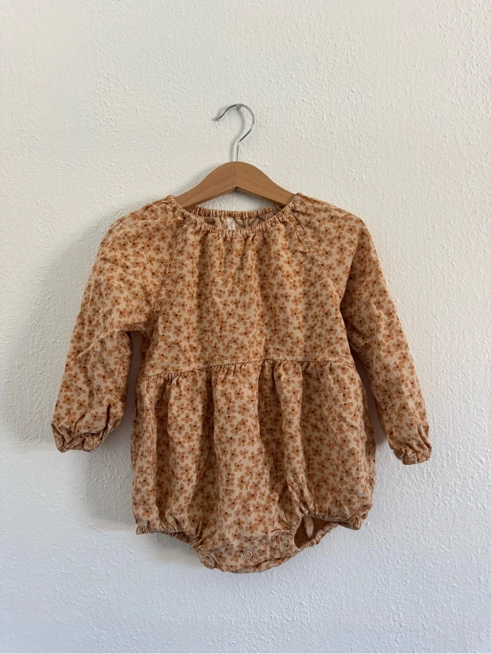 Rylee + Cru Cream and Brown Floral Long-Sleeve Romper